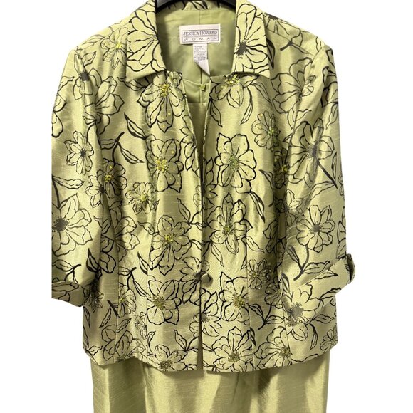 Jessica Howard Womans 2-Piece Set Size 18 Floral Embroidered Jacket & Skirt Nylo - Picture 6 of 12